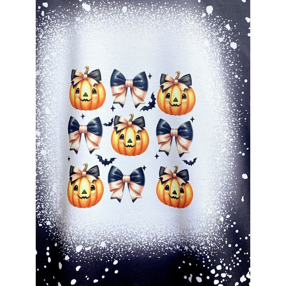 Girls Black Trick Or Treat Pumpkins & Bows Halloween T-Shirt -READ!!
